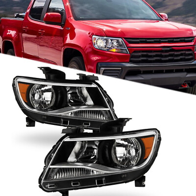 #ad Headlights Assembly For 2015 2022 Chevy Colorado LHRH Side Halogen Black Clear $141.57