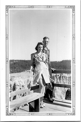 #ad Hot Young Woman Nice Legs Boyfriend Out in Nature Snapshot 1940s Vintage Photo $8.70