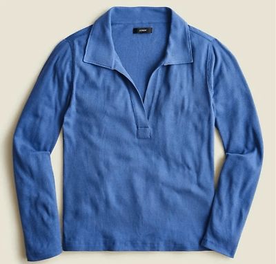 #ad J Crew Ribbed Polo Shirt Womens Blue Size Medium Pullover V Neck $23.99