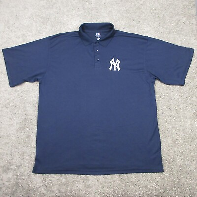 #ad New York Yankees Polo Shirt Adult XXLT Blue Solid Logo Sports Baseball MLB 4380 $14.99