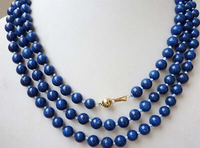 #ad Fashion 8mm Blue Lapis Lazuli Dark Blue Round Beads Gemstones Necklace 54quot; 14k $14.39