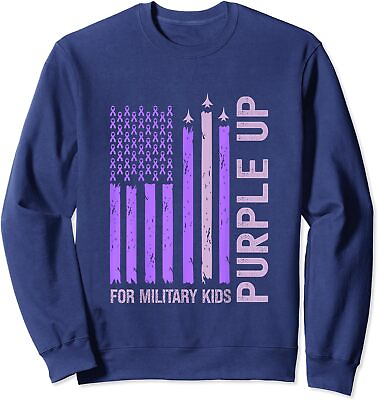 #ad Purple Up For Military Kids Military Child Month Unisex Crewneck Sweatshirt $26.99
