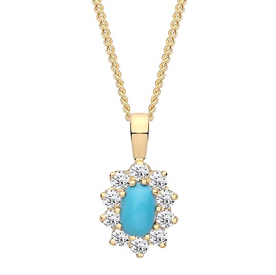 #ad 9ct Gold Natural Turquoise Cluster Pendant Necklace 18 inch Gold Chain UK Made GBP 65.00