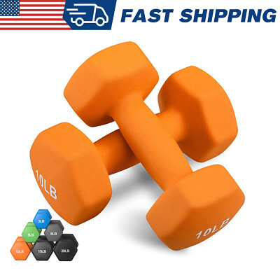 #ad 3 5 8 10 20lb Hex Neoprene Dumbbells Set of 2 Hand Weights Strength Training $14.99