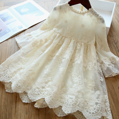 #ad Girls Dress Embroidery Princess Autumn Spring Kids Elegant Purple White 3 8T AU $27.44