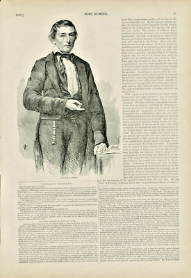 #ad 1861 Alexander H Stephens Engraving Civil War Harpers Weekly History Vintage $25.75