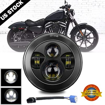 #ad 7quot; inch 300W LED Headlight Hi lo Black for Harley Honda Yamaha Ducati Motorcycle $25.39