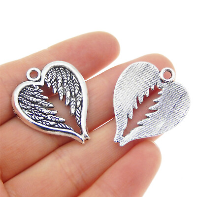 #ad 20 pack Vintage Silver Alloy Heart Wing Pendant DIY Jewelry Making Charm 30x24mm $6.64
