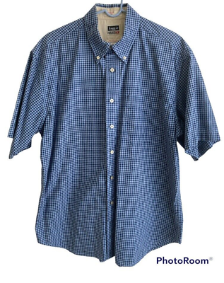 #ad Haggar Forever New Mens Shirt Short Sleeves Sz LG Blue Check 100% Cotton $12.50