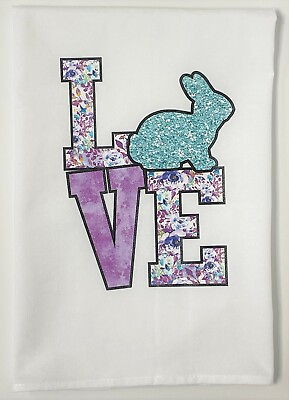 #ad Love Bunny Whimsical Teal and Purple Spring Flour Sack Kitchen Dish Towel $13.88