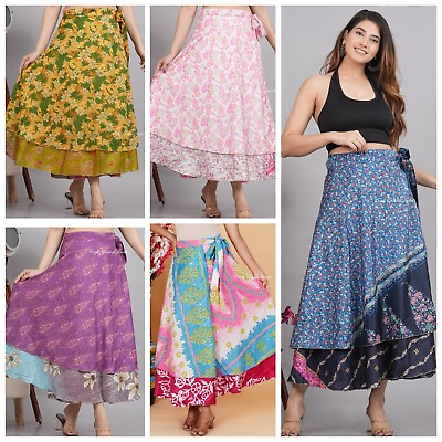 #ad Wholesale lot Long Silk Skirt Indian Vintage Bohemian Colorful Women Wrap Skirt $201.77