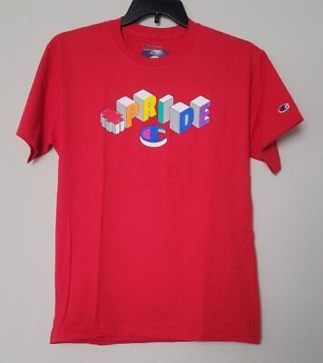 #ad Champion Mens T Shirt Medium tee shirt top short sleeve Red PRIDE zx $9.00