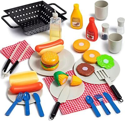 #ad Syncfun 27 Pcs Play Act BBQ Grill Playset for Kids Barbecue Play Grill Toy Set $24.99