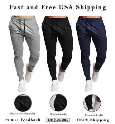 #ad JOGGERS SWEATPANTS MEN#x27;S CASUAL SLIM FIT FLEECE PANTS POCKETS TAPERED FIT GYM $16.45