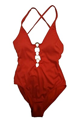 #ad Michael Kors Sexy Ring Chain Textured One PC Swimsuit Sea Coral SZ 14 New $124 $65.00