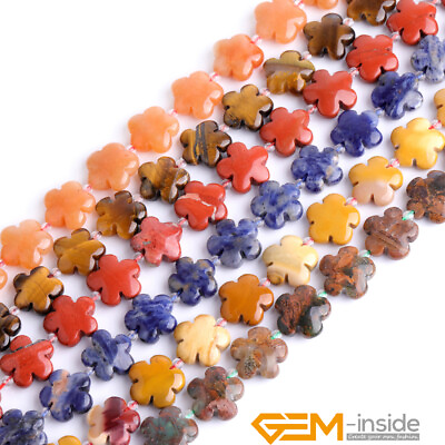 #ad 15mm Natural Assorted Gemstones Flower Plant Loose Beads For Jewelry Making 15quot; $9.42