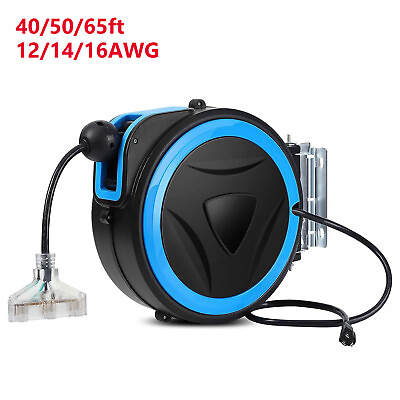 #ad Retractable Extension Cord Reel 40 50 65ft 12 14 16 AWG 3C SJTOW Power Cord Reel $79.95