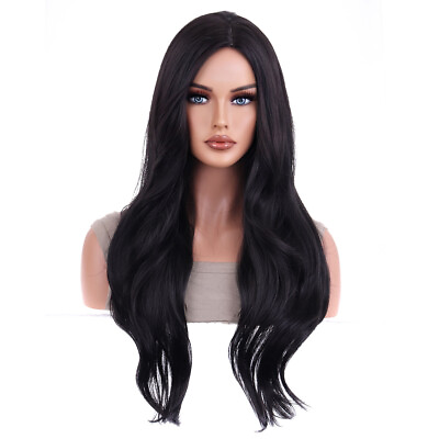 #ad Black Cosplay wig with Scalp Heat resistant hair Synthetic Body Wavy Black Women $14.39