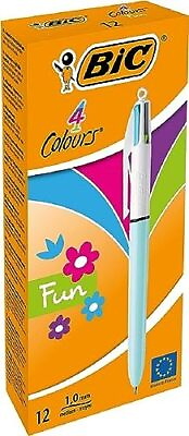 #ad Bic 4 Colours Fun Retractable Ballpoint Pens Box of 12 with Light Blue Pastel $30.21