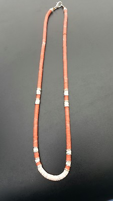 #ad handcrafted navajo block pink coral necklace $20.00