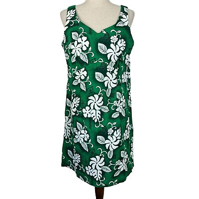 #ad Hilo Hattie Women Size 14 Green Floral Hawaiian sleeveless beach chic Vintage $28.00