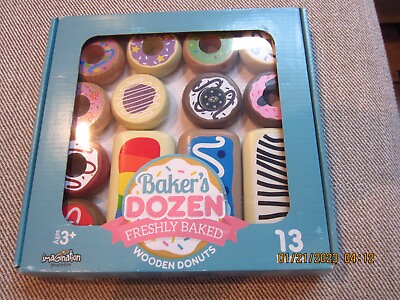#ad NIB Baker#x27;s Dozen Toy Wooden Donuts Pastry Bakery Set by Imagination Generation $14.59