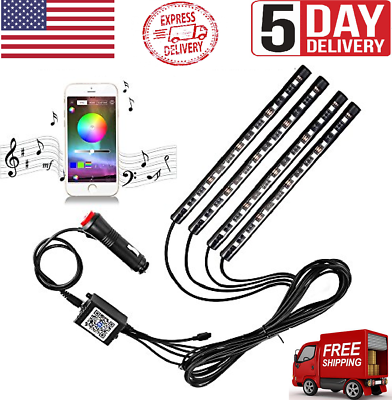 #ad Car RGB 48 LED Light Strip Interior Atmosphere Neon Lamp Remote Control For Cars $9.95