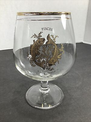 #ad Vintage Zodiac Horoscope Gold Whisky Snifter Cocktail Glass Pisces $15.00