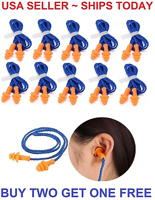 #ad 10Pcs Pairs Silicone Corded Ear Plugs Reusable Hearing Protection Earplugs 29DB $5.98
