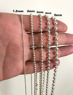 #ad Solid Sterling Silver Bead Ball Chain Necklace All Sizes 925 925 Italian Made $14.99