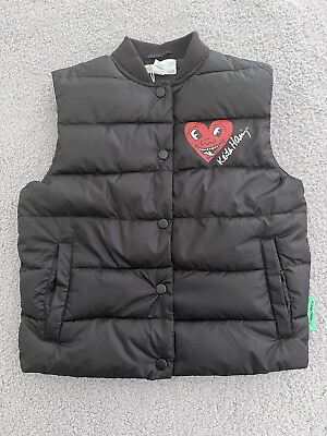 #ad keith haring x HM Kids padded zip up vest Insulated black heart Sold Out $44.99