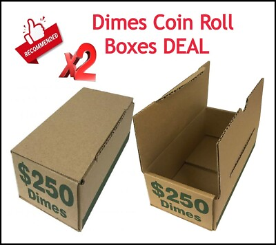 #ad 2 Storage Transport Shipping Boxes For 50 Rolls Dimes Size Coins Collections NEW $16.30