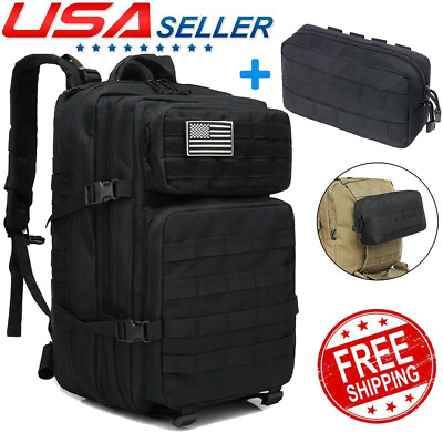 #ad 45L Large Military Tactical Backpack Army Molle Bag Rucksack 3 Day Assault Pack $12.99