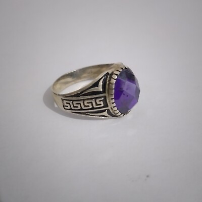 #ad Sterling Silver Ring 925 Purple Oval Onyx Gemstone Men Geometric Size 10.25 $33.99