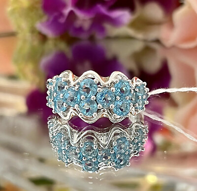 #ad Blue Topaz Sterling Silver Pave Cocktail Ring Band size 8 QVC Affinity Gems $69.99