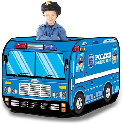 #ad Police Car Kids Pop Up Tent Ride Cop Kids Play Tent Children Indoor Outdoor Toy $39.80