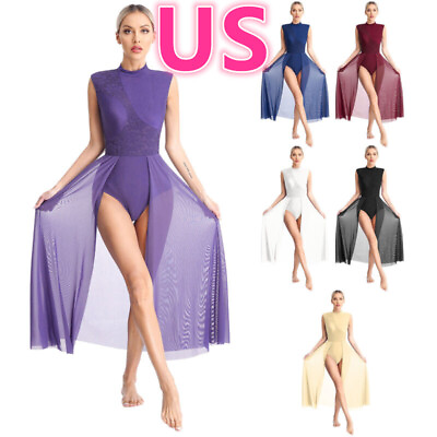 #ad US Women Lyrical Dance Dress Ballet Gymnastics Leotard Sleeveless Ruched Dresses $25.56