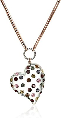 #ad Betsey Johnson Multi Colored Stone Lucite Heart Pendant Necklace Long Length $13.95
