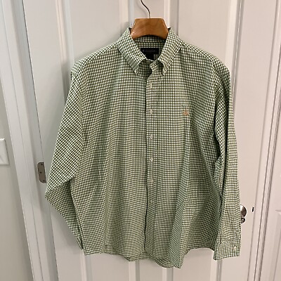 #ad Brooks Brothers Button Down Shirt Supima Cotton Men XL Green White Gingham Plaid $25.58