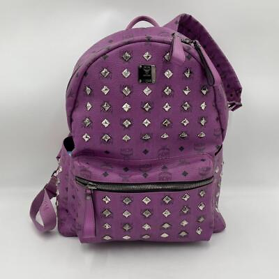 #ad MCM Visetos Backpack Studs Logo Metal Plate Leather Purple 45cm x 36cm x 21cm $549.21