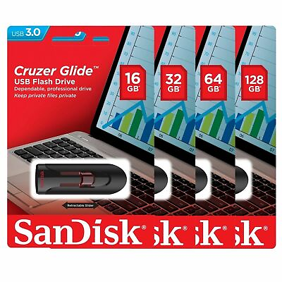 #ad SanDisk Cruzer Glide USB 3.0 16GB 32GB 64GB 128GB 256GB Flash Drive Memory Lot $99.90