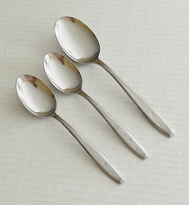 #ad Manor House Stainless Japan MHO6 2 Teaspoons 1 Oval Soup Spoon Glossy 2 Stars $14.00