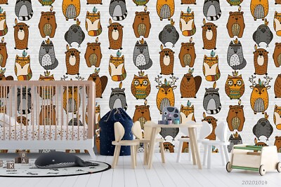 #ad 3D Cartoon Animal Seamless Wallpaper Wall Mural Removable Self adhesive 177 AU $299.99