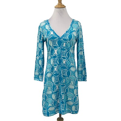 #ad Lilly Pulitzer Juliet Dress Womens S Peacock What A Racquet V Neck Pima Cotton $32.25