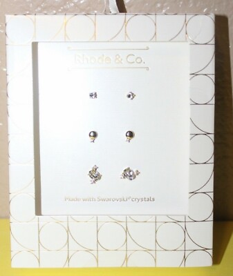 3 PAIR AUTHENTIC Rhode And Co EARRINGS MADE WITH SWAROVSKI CRYSTALS NEW BABY $20.99