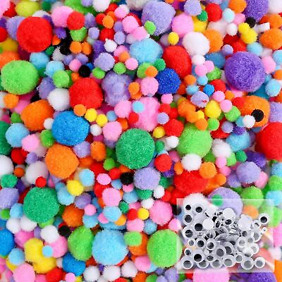#ad 1400PCS 5 Sizes Multicolor Pom Poms Assorted Pompoms Balls with 4 Sizes Wiggl... $17.52