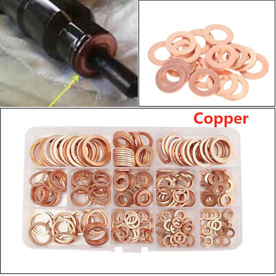 #ad 280pcs 12Sizes Solid Copper Crush Washers Assorted Seal Flat Ring Hardware Set $23.39