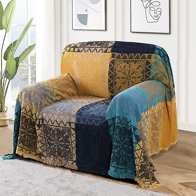#ad Boho Couch Cover 71quot; X 91quot; Cotton Throw Blanket with Tassels Washable Sofa Chair $67.99
