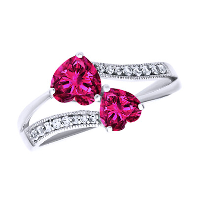 #ad Pink amp; White Sapphire Double Heart Promise Ring Sterling Silver Valentine Gifts $62.99