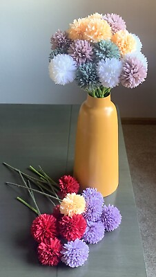#ad 11 1 2quot; Five Stems Flower Bunch Bundle Faux Artificial Chrysanthemum Mum Ball $7.99